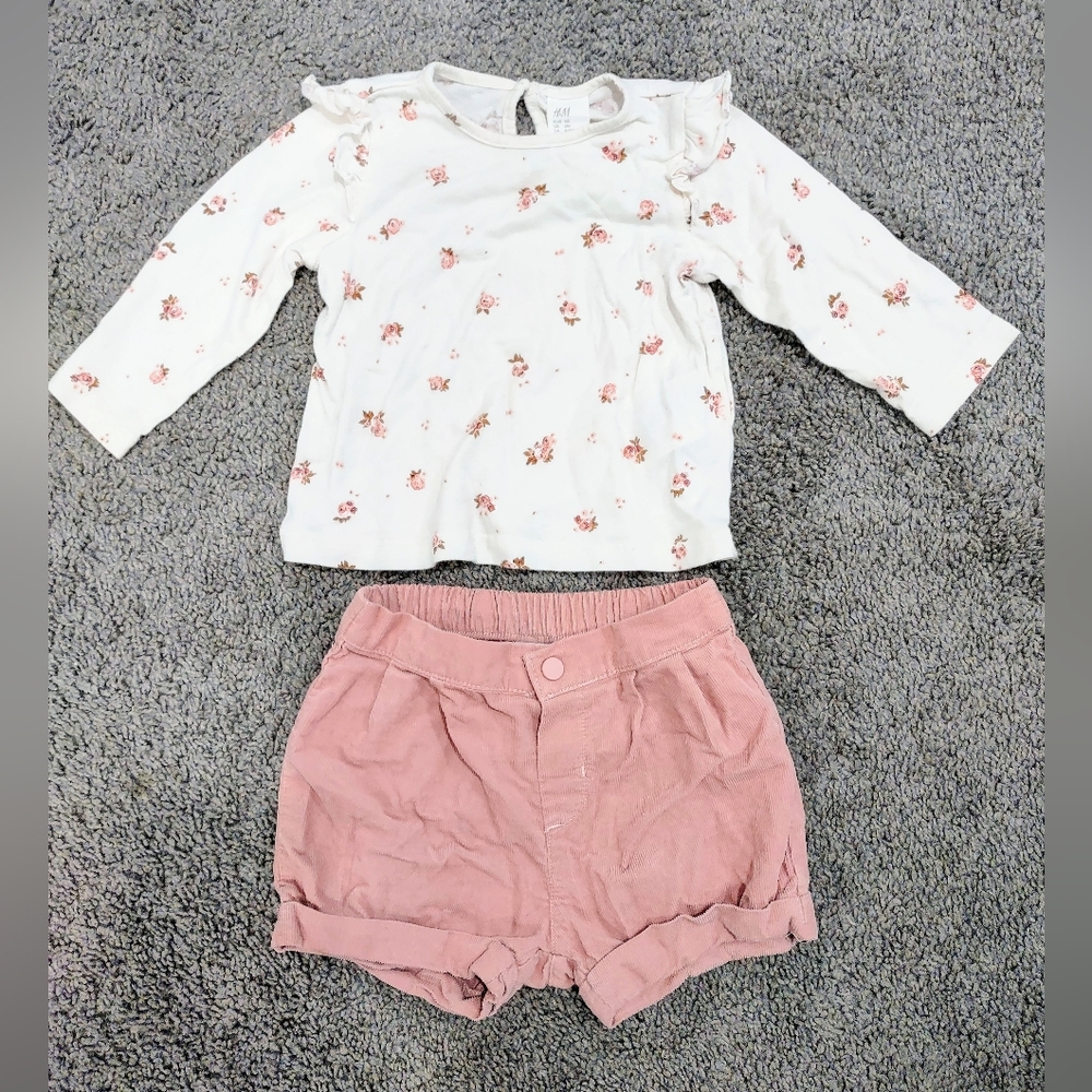 H&M Baby Girl Corduroy Shorts & Long Sleeve Top Outfit